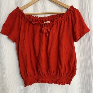 Madewell Orange/Red Off the Shoulder Textured Top
